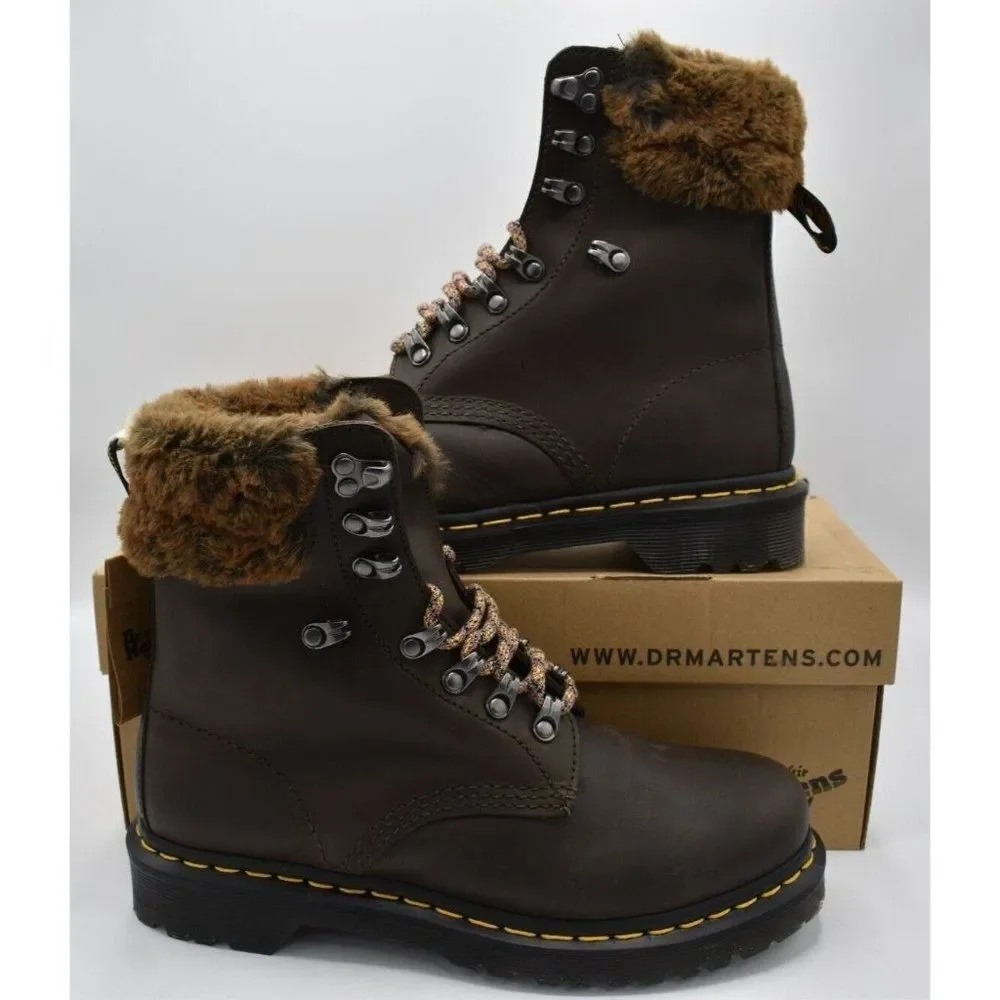 Dr Martens 1460‎ Womens Size 8 Serena Collar Lined Brown Leather Winter Boots